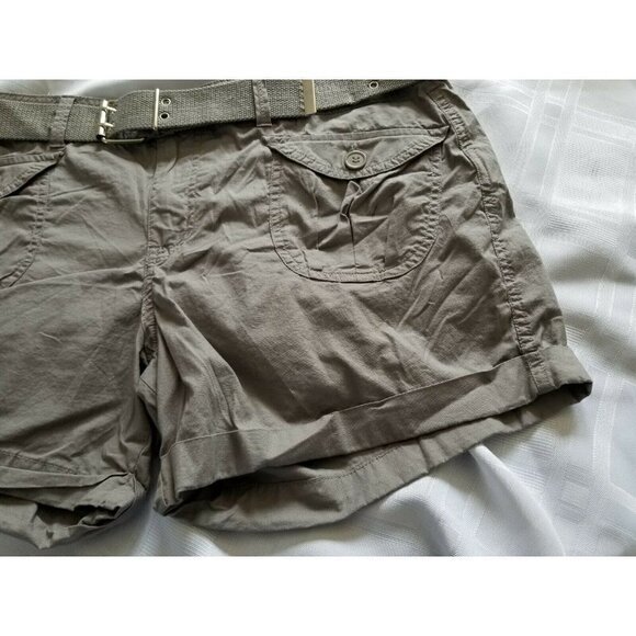 Bongo Shorts Khaki Gray Cuffed Hem Button Pockets Webbed Belt Junior Size 15 - Picture 11 of 11